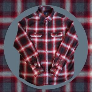 [g] George Grunge Fall Plaid Black Red & Grey Flannel Long Sleeve Shirt Size M